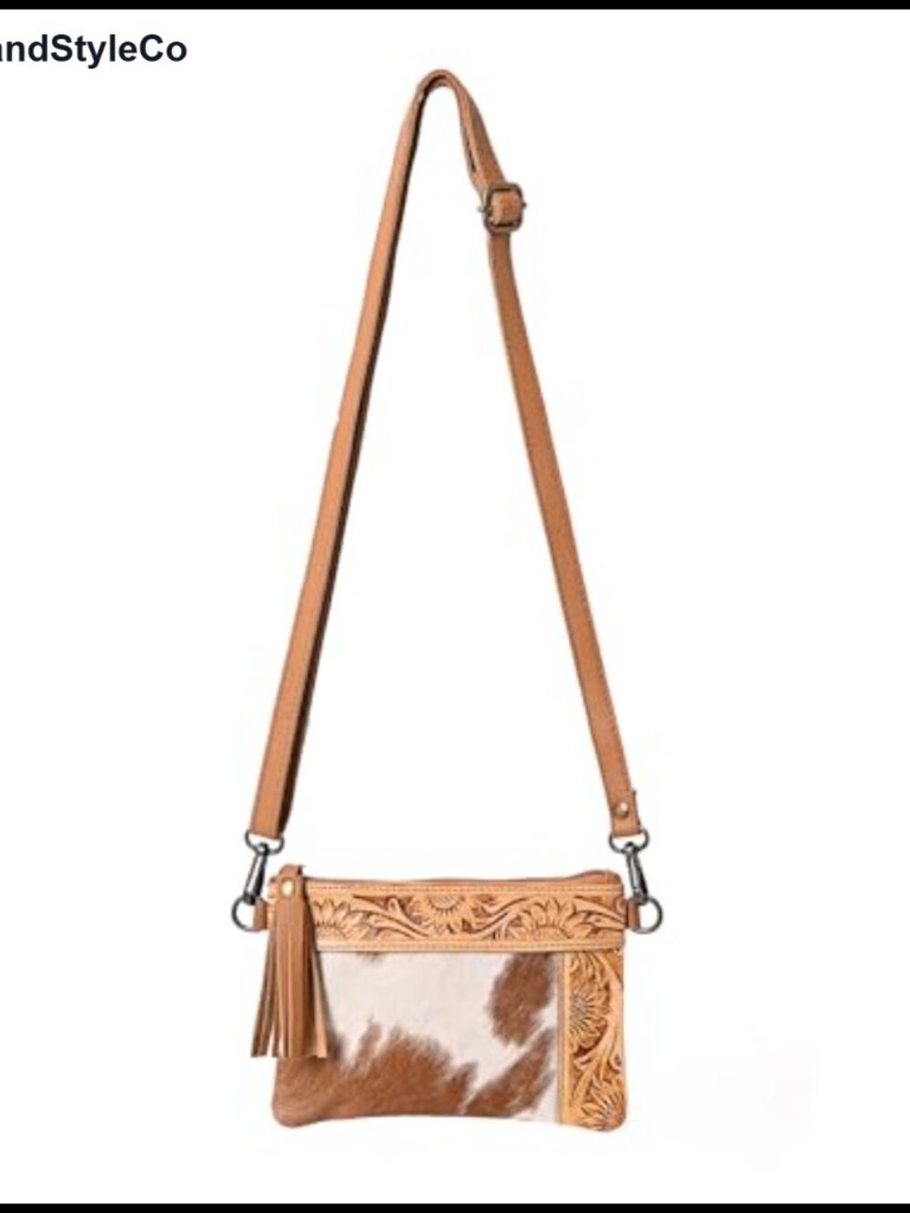 Genuine Cowhide Leather Crossbody Bag Western Hobo Handmade Adjustable Strap